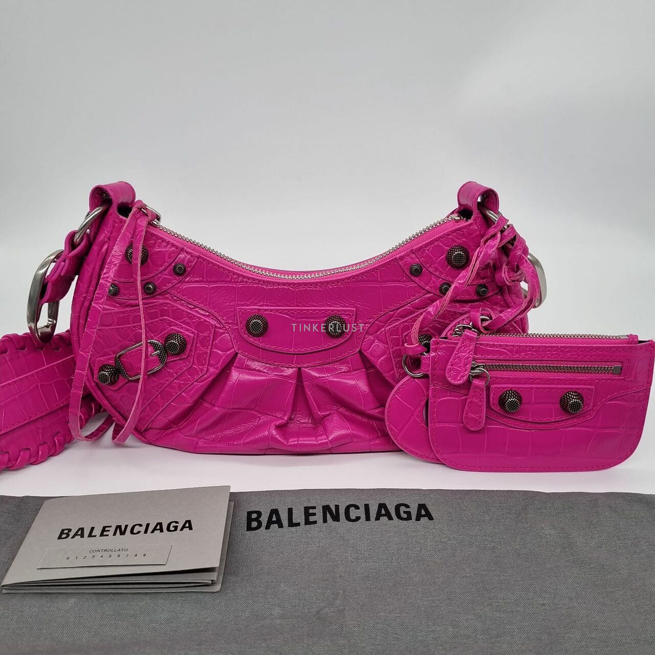 tas shoulder-bag Balenciaga Le Cagole XS Fuschia Croco